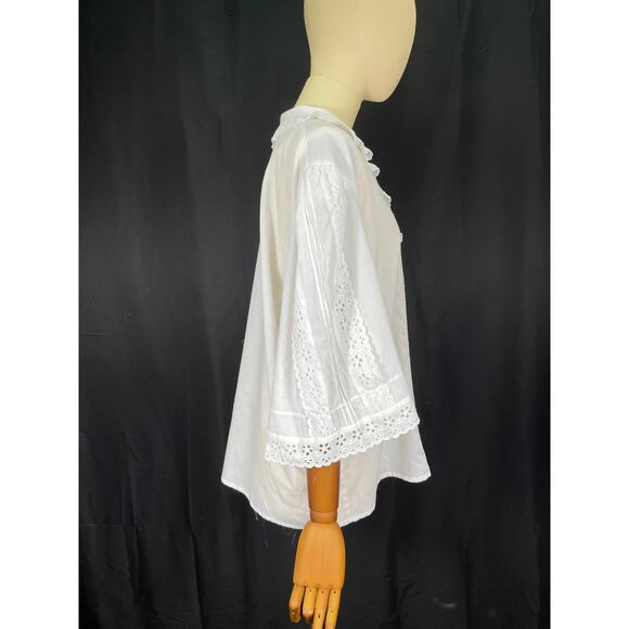 Vintage Original Alpen Trachten White Blouse, Eyelet Ruffle and Trim Plus Size - Picture 4 of 8